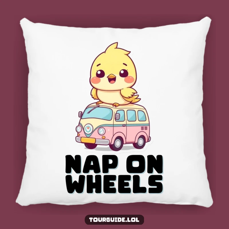 Funny Bird Bus Cub Pillow: Cute Cub on Bus Accent Cushion