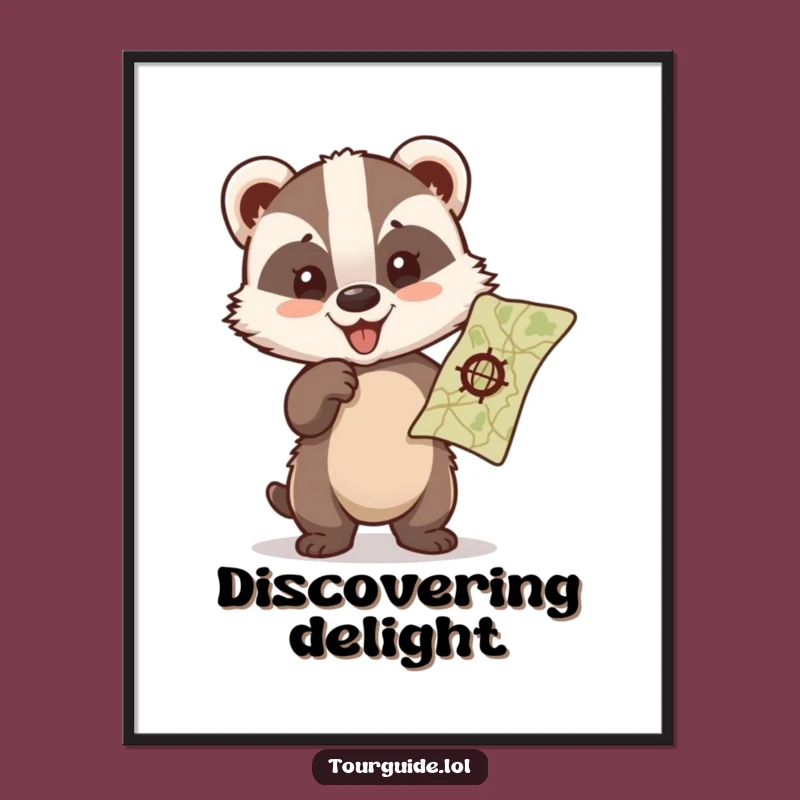Funny Badger Cub Digital Art: Glee-filled Map Adventure for Instant Decor