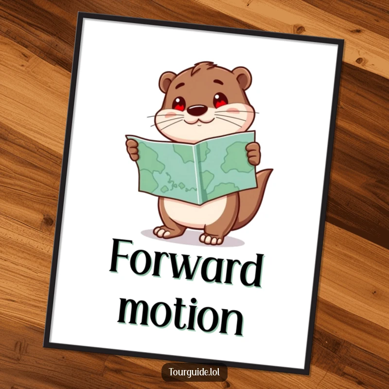 Funny Otter Digital Art: An enthusiastic otter character holds a map and points forward, inspiring adventure.