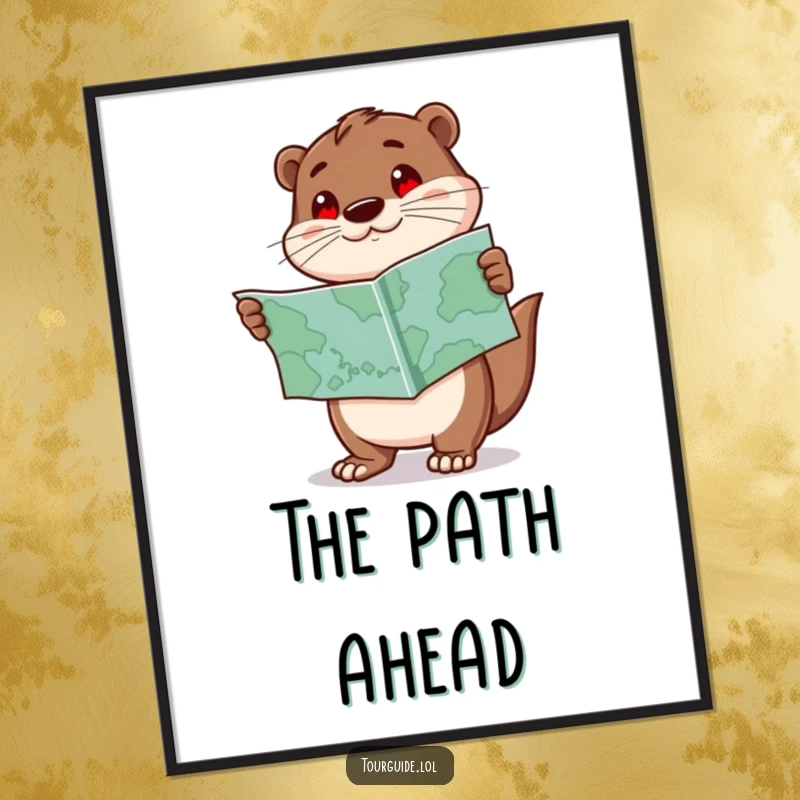 Funny Otter Poster: An enthusiastic otter character holds a map and points forward, encouraging exploration and fun.