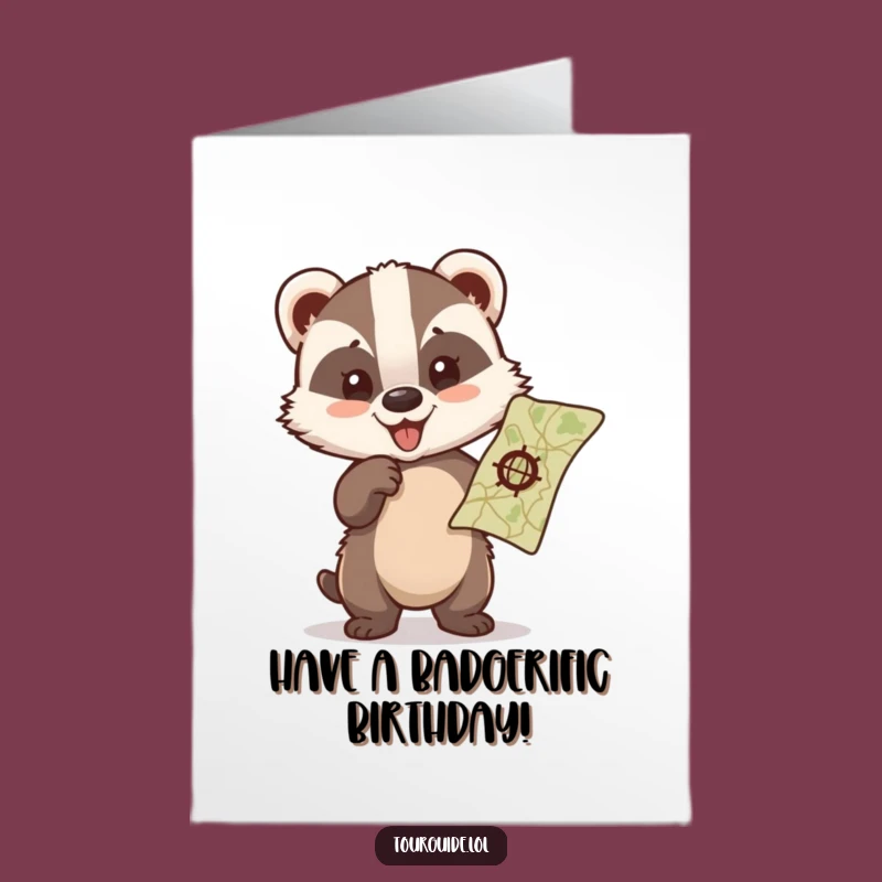 Free Printable Birthday Card: Adventurous Badger Cub Map Explorer Gift for Fun