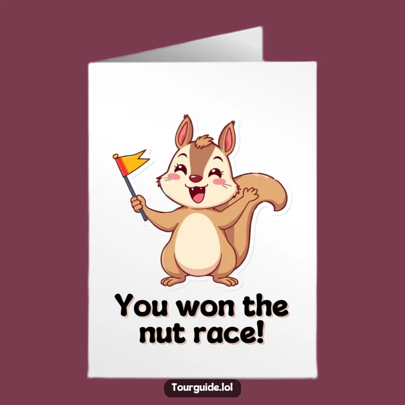 Free Printable Congrats Card: Victorious Squirrel Flag Waving for Your Win