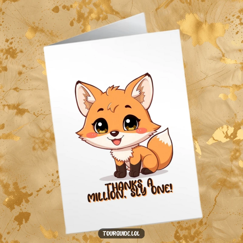 Funny Free Printable Thank You Card of a smiling fox cub happily narrating a story of thanks.